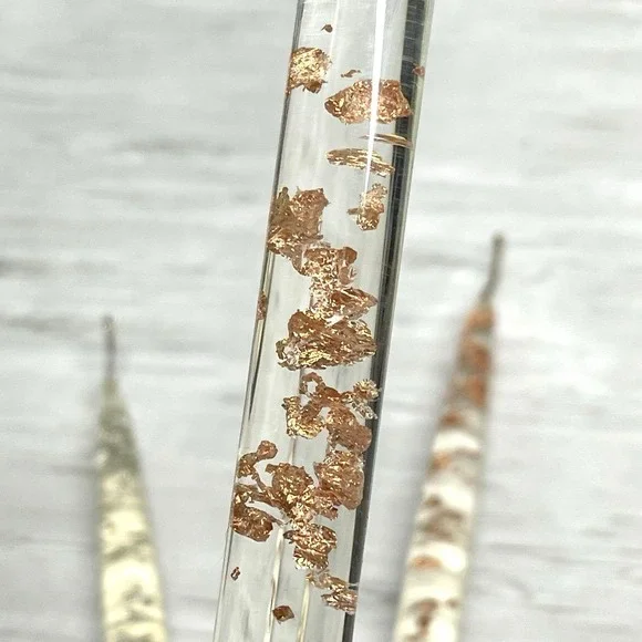 Set Of 3 Vintage Mid Century Lucite Taper Candles Metallic Copper Silver Flakes - Picture 4 of 9
